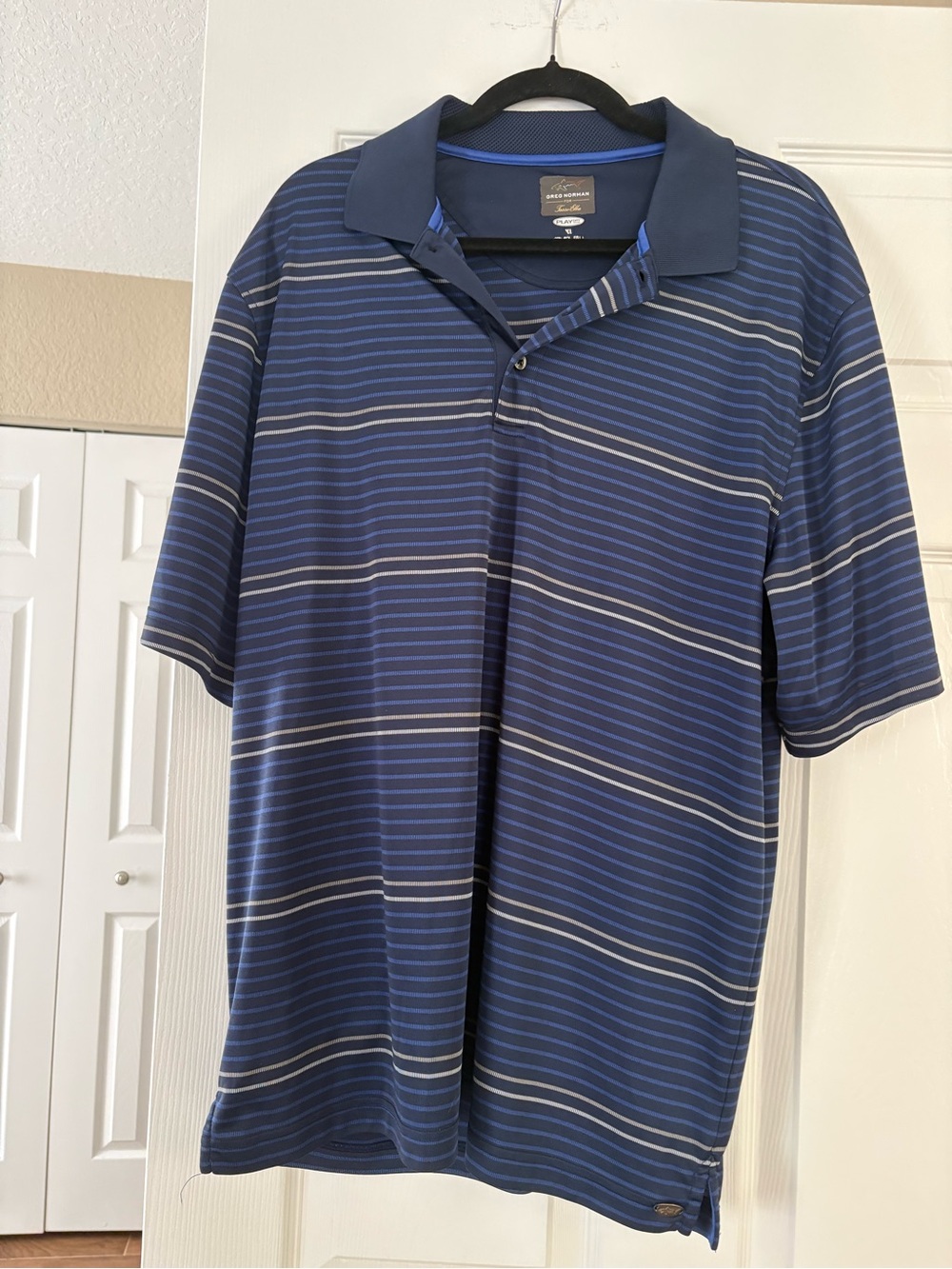 Greg Norman Polo for Tasso Elba Play Dry Navy‎ and White Striped Size XL